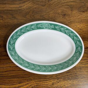 Laurel Leaf Pyrex Corning 11.5" X 7.75" Oval DINNER Plate Turquoise‎ Blue 1950's